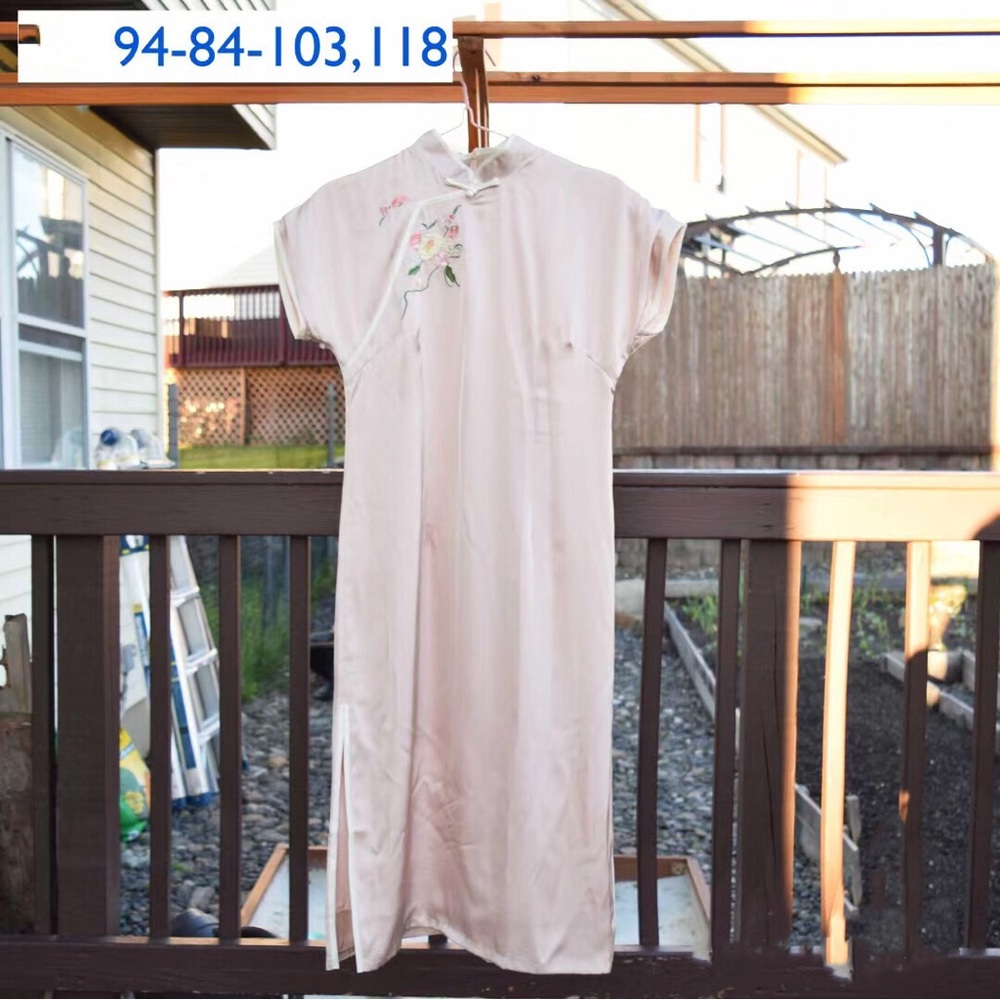 Qipao dress vintage pink silky